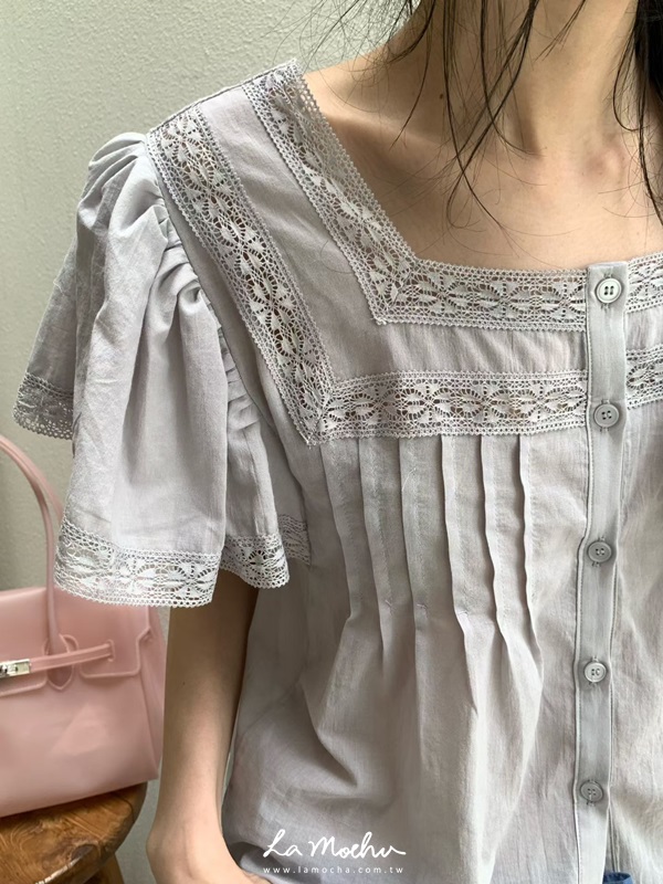 排扣蕾絲傘狀襯衫